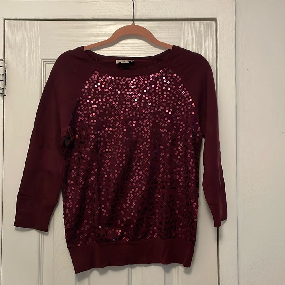 Loft Plum Sequin sweater GUC